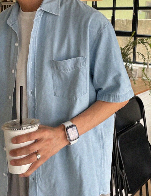 머핀 오버핏 반팔 데님셔츠(2color)